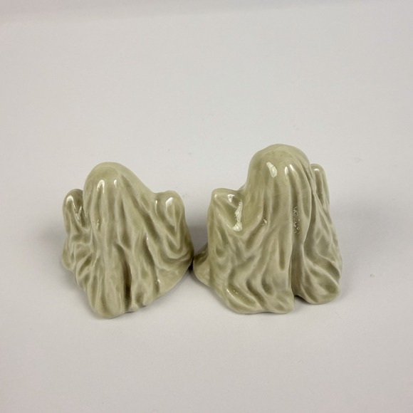 Vintage 1980s Handcrafted Ceramic Ghost Figurines Pair Halloween Decor - Picture 2 of 6